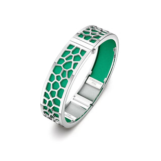 Hexagon Coral Bangle - Python Green - Rhodium