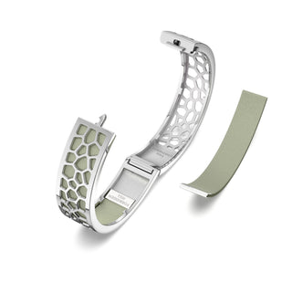 Hexagon Coral Bangle - Shophouse Olive - Rhodium