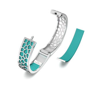 Hexagon Coral Bangle - Shophouse Teal - Rhodium