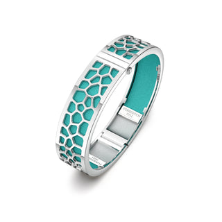 Hexagon Coral Bangle - Shophouse Teal - Rhodium