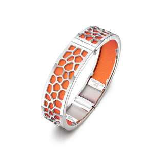 Hexagon Coral Bangle - Sunset Orange - Rhodium