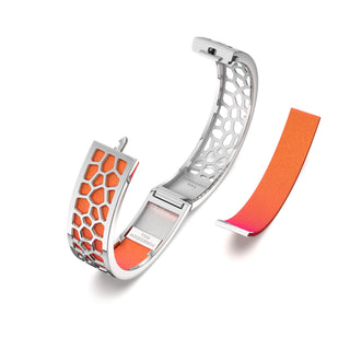 Hexagon Coral Bangle - Sunset Orange - Rhodium