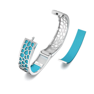 Hexagon Coral Bangle - Turquoise Blue - Rhodium