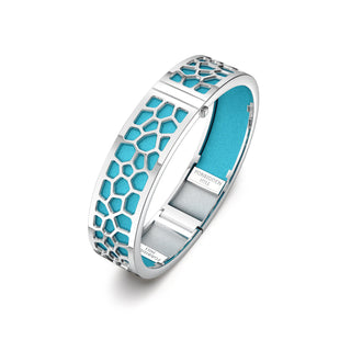 Hexagon Coral Bangle - Turquoise Blue - Rhodium