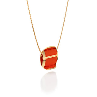 Lava Orange Hexagon Coral - Silk Pendant - Gold Vermeil