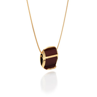 Mangosteen Red Hexagon Coral - Silk Pendant - Gold Vermeil