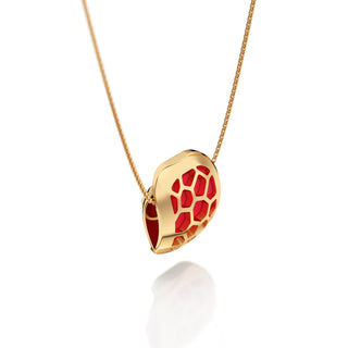 Dragonfruit Pink Hexagon Coral - Silk Pendant - Gold Vermeil