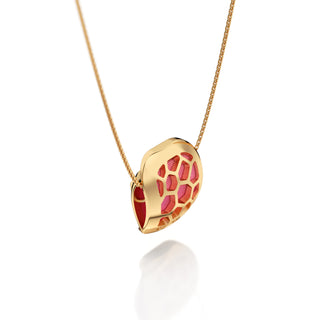Guava Pink Hexagon Coral - Silk Pendant - Gold Vermeil