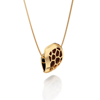 Mangosteen Red Hexagon Coral - Silk Pendant - Gold Vermeil