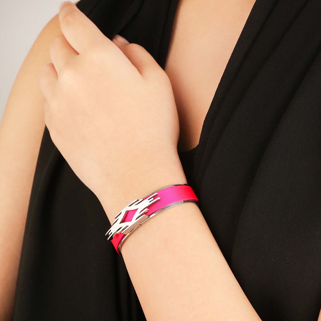 Ikat Silk Cuff - Dragonfruit Pink