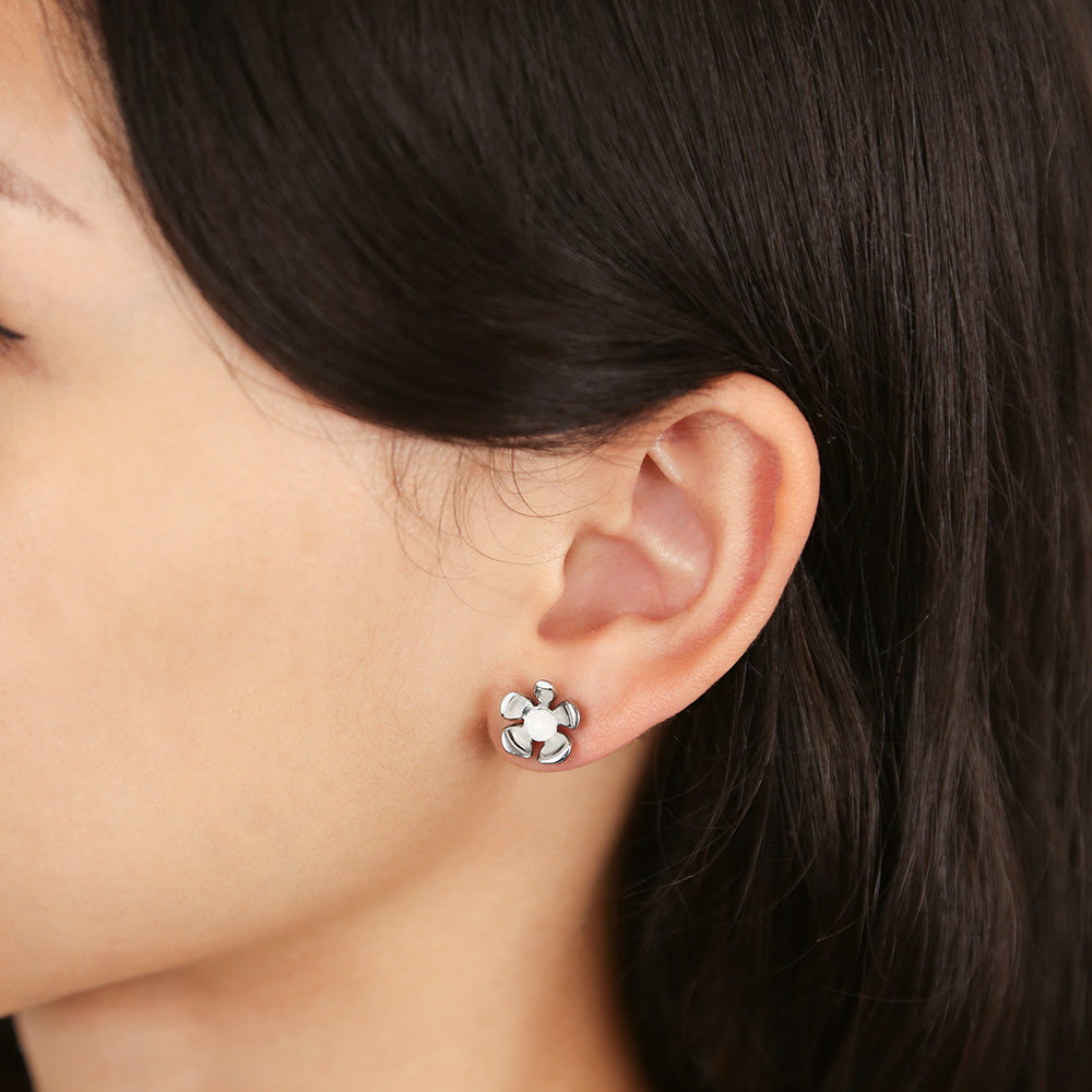 Orchid Garden Small Stud Earrings - Sterling Silver - Moonstone