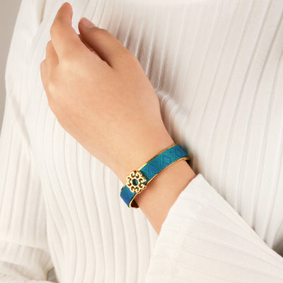 Nonya Blossom Silk Cuff - Andaman Green