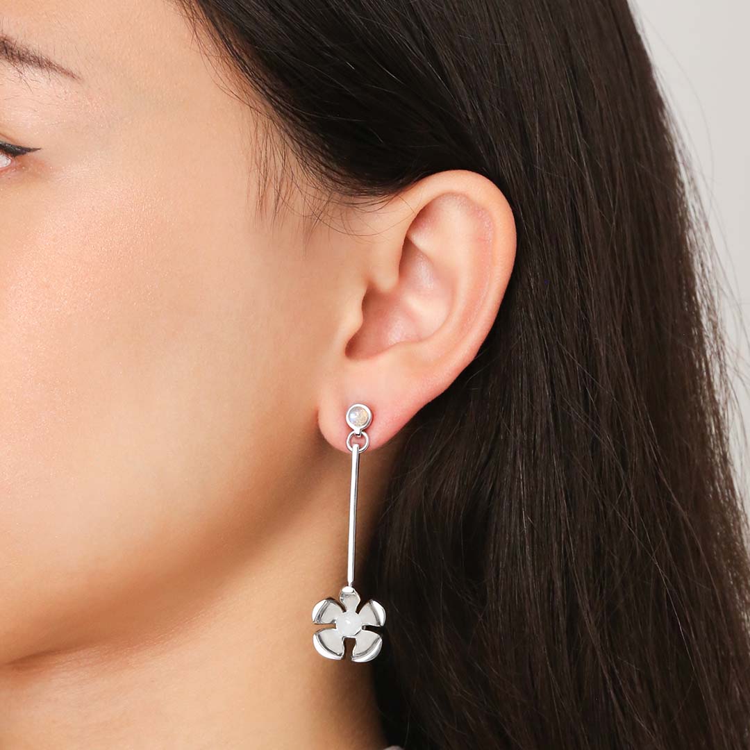 Orchid Garden Drop Earrings - Sterling Silver - Moonstone