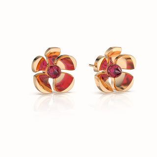 Orchid Garden Large Stud Earrings - Gold Vermeil - Ruby