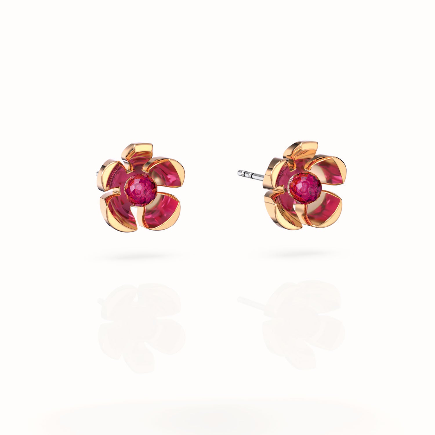 Orchid Garden Small Stud Earrings Gold Vermeil Ruby