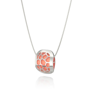 Hexagon Coral Pendant - Crossandra Orange - Sterling Silver