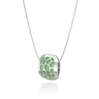 Hexagon Coral Pendant - Palm Tree Green - Sterling Silver