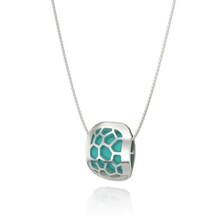 Hexagon Coral Pendant - Shophouse Teal - Sterling Silver