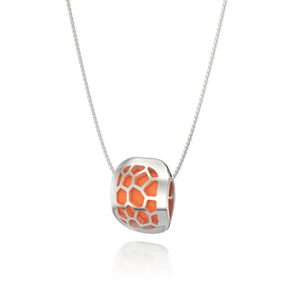 Hexagon Coral Pendant - Sunset Orange - Sterling Silver