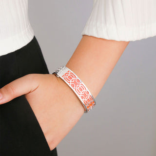 Peranakan Grace Bangle - Crossandra Orange - Sterling Silver