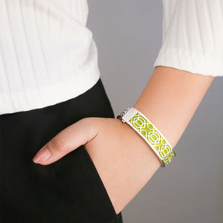 Peranakan Grace Bangle - Pomelo Green - Sterling Silver