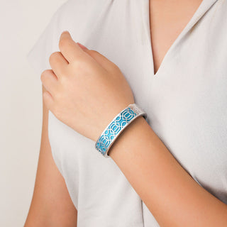 Peranakan Grace Bangle - Turquoise Blue - Sterling Silver