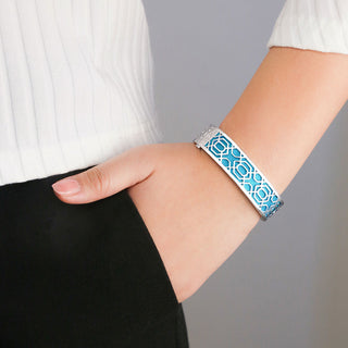 Peranakan Grace Bangle - Turquoise Blue - Sterling Silver