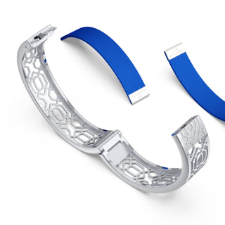Celestial Blue Peranakan Grace - Slim Bangle - Sterling Silver