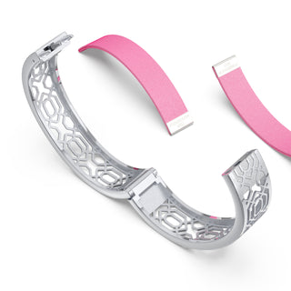 Guava Pink Peranakan Grace - Slim Bangle - Sterling Silver