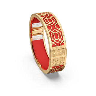 Firecracker Red Peranakan Grace - Slim Bangle - Gold Vermeil