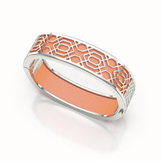 Peranakan Grace Bangle - Crossandra Orange - Sterling Silver