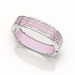 Peranakan Grace Bangle - Frangipani Pink - Sterling Silver