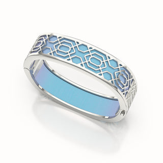 Peranakan Grace Bangle - Gazebo Blue - Sterling Silver