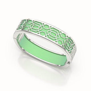 Peranakan Grace Bangle - Palm Tree Green - Sterling Silver