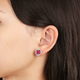 Jalan Besar Small Stud Earrings - Sterling Silver - Ruby