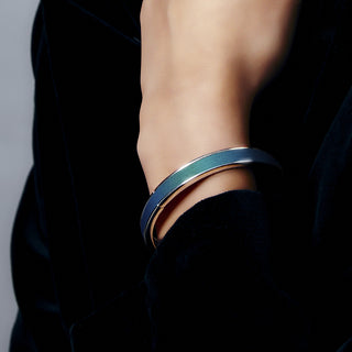 Edge Bangle - Peacock Green - Sterling Silver