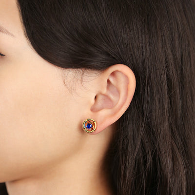 Jalan Besar Small Stud Earrings - Gold Vermeil - Sapphire