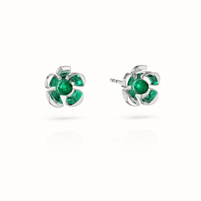 Orchid Garden Small Stud Earrings - Sterling Silver - Emerald