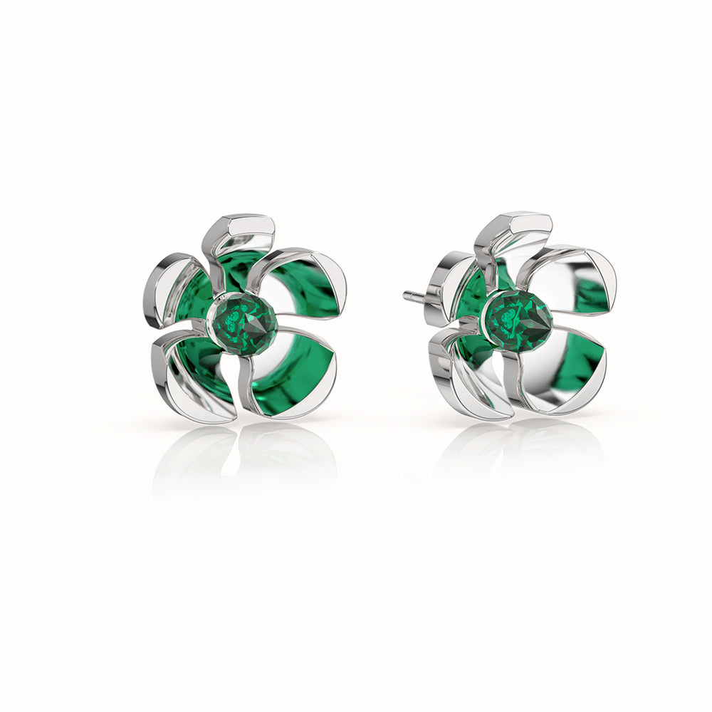 Orchid Garden Large Stud Earrings - Sterling Silver - Emerald