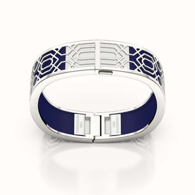 Peranakan Grace Bangle - Midnight Blue - Sterling Silver