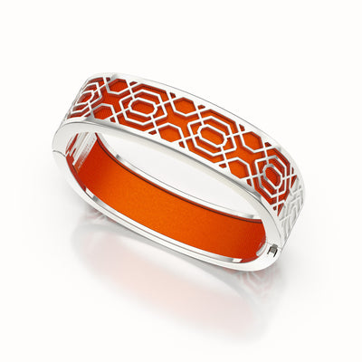 Peranakan Grace Bangle - Lava Orange - Sterling Silver