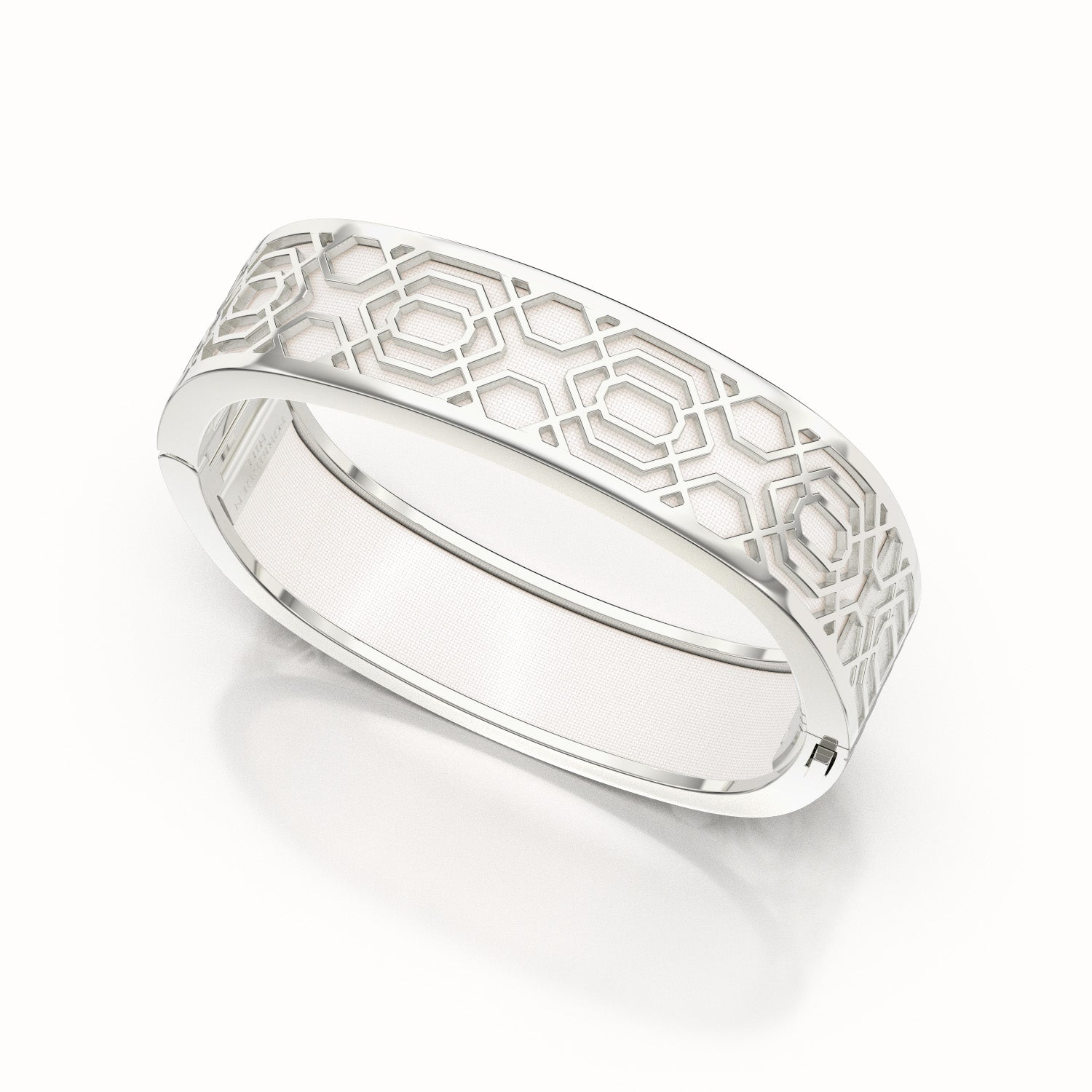 Peranakan Grace Bangle - Lychee White - Sterling Silver