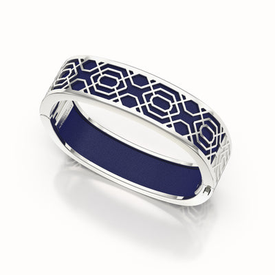 Peranakan Grace Bangle - Midnight Blue - Sterling Silver