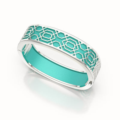 Peranakan Grace Bangle - Shophouse Teal - Sterling Silver