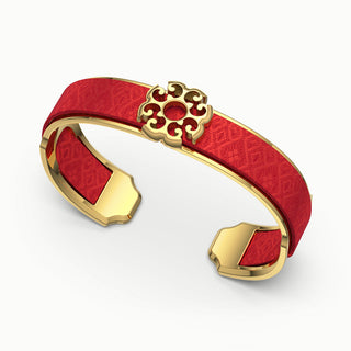 Nonya Blossom Silk Cuff - Dragon Red